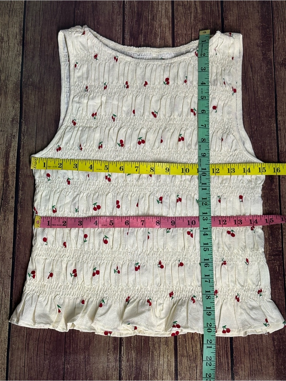 SHEIN Poeselle Cream Smocked Ruffle Sleeveless Top with Cherries Size L - Picture 5 of 7